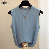 New Fashion Female Sleeveless Casual Thin Tops Ice Silk Knitted Vests Women Tops O-neck Solid Tank White Black Tops