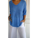 Fongt Casual Sweater Basic Thin V-Neck Seven-Sleeve Solid Female Bottoming Shirt Ice Cream Color