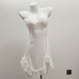 Fongt Ice Silk Pajamas Woman 2025 New Pure Wind Silk With Chest Pad Lace Sling Skirt Home Dress