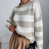 Fongt Autumn And Winter New Personality Hit Color Knitted Shirt Color Stripe Loose Sweater