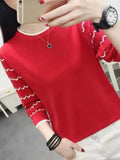 Knit T-shirts Korean Bottom Pullover Hollow Out Knitwear 3/4 Sleeve O-neck Tees Casual Elegant New Chic Spring Summer