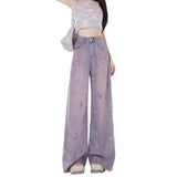 Fongt Purple High-Waisted Broad-Legged Jeans Women's New Broken Hole Hair Fall Trousers In Summer 2025