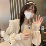 Fongt Spring Splicing Bubble Sleeve Knitted Sweater Women's Season Design Sense Niche Lotus Side Long Sleeve