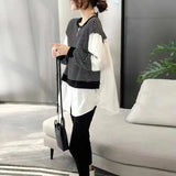 High Street Striped Printed Loose Midi Sweatshirts Spring Autumn Patchwork Female Clothing Korean Round Neck Pullovers-Outfit