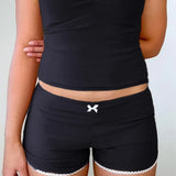 Simple Lace Shorts Ins Trend Low Waist Tight Solid Color Summer Fresh Casual Pants 2024-Outfit