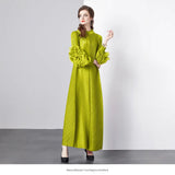 Fongt Folds Solid-Colored Dress Women's Niche Light-Cooked Three-Dimensional Flowers Loose Thin-Skinny Long Dress
