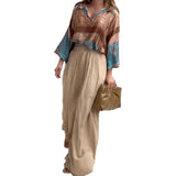 Fongt 2023 New Fashion Print Loose Shirt Slim Pants Suit Women-Outfit