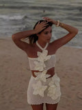 Fashion Hanging Neck Flowers Hollow Holiday Style Dress 2025 Summer
