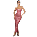 Fongt Women's Stylish Solid Color Burning Diamond Sleeveless Dress