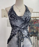 Real Shooting Holiday Wind Hanging Neck Collar Collar Tidling Strap Sling Vest Tie Mesh Yarn Short Sleeveless Top
