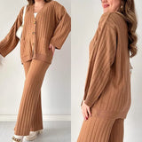 Fongt Autumn New Fashion Pure Color Loose Knitted Shirt Top Two Sets Of Women