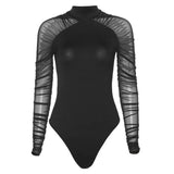 Fongt Women's Sexy Gauze Splicing Long Sleeve Slim Slim Temperament Elegant Wind Joined Suit