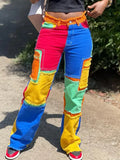 Fongt Trendy Personality Loose Pants 2025 Autumn New Splicing High-Waisted Wide-Legged Jeans Woman