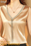 Crop Top Women V-neck Tassel Women's T-shirt Solid Vest Ladies Tops Summer Tank Top Chiffon Blouse White Woman