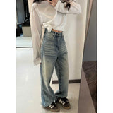Fongt Blue Hole Wide Leg Jeans Women's Spring 2025 New Design Feeling Loose Straight Trousers