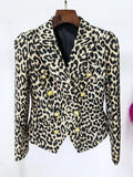 STREET Newest 2023 Designer Jacket Women's Slim Fit Lion Buttons Double Breasted Jackquard Leopard