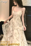 Strap Ruffles Dress 2023 Summer New Women Fashion Elegant Midi Print Vintage Dresses Female Evening Clothes