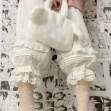 Style Sweet Cotton Lolita Pants Women's Kawaii Bow Lace Patchwork Loose Leggings Girls Cute Elastic Waist Pantaloons-Outfit
