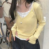 Solid Color Fake Two Piece Long Sleeve Tee-Outfit