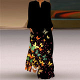 V-neck Long Sleeve Ankle-Length Vintage