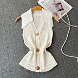 Fongt Fragrant Knitted Vest Women's Summer Thin Design Sense Niche POLO Collar Thin Short Chic Hanging Neck Top