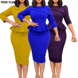 Office Lady Summer Bodycon Dress African Women Ruched Pencil Dress Beaded Ruffles Short Sleeve Wrap Party Wedding Formal