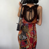 Fongt Ins Women's Summer 2023 New Fashion Vintage Tie-Dye Print Sexy U-Neck Slim Dress Long