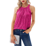 Fongt Summer New Ladies Elegant Chiffon Shirt Round Sleeveless Shirt Casual