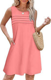 Fongt Women's Casual Round Collar Foldless Pocket Dress