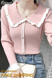 Winter Sweater Peter Pan Collar Pearl Button Pullover Women Long Sleeve Top Knit Slim Hit Color Sweaters Ladies Pull