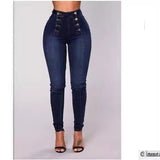 Fongt High-Waisted Casual Jeans Trousers Double Row Multi-Button Repair Elastic Small Foot Women's Pants