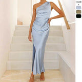 Fongt Women's New Sleeveless Solid Color Sexy Breast Sling Slings Open Fork Long Dress Women