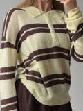 Fongt Striped Knitted POLO Shirt Collar Collar Sweater Loose Leisure Lazy Style New Women's Style