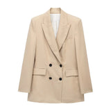 New Women's Double-Breasted Suit Jacket Straight Trousers 8194394 8003394-Outfit