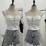 Fongt Shooting Net Red Pure Lust Folding Net Yarn Splicing Sling Sling Vest Bratie Short Sleeveless Top 8039