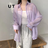 Fongt Silk Cardigan Small Loose Thin Long Sleeve Sunscreen Shirt Women's Summer Design Sense Back Open Fork Shirt
