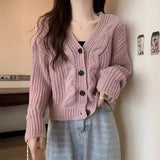 Autumn New Xiaoxiangfeng Solid Color Age-Reducing Casual Sweater Twist Loose V-Necked Cardigan-Outfit