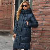 2022 Women down Jacket Long Classic zipper design Big Pocket Stand Collar Hooded Slim coat Women Parkas