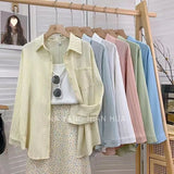 Fongt Chic Texture Folds Loose Long-Sleeved Shirt Women Spring Fresh Design Sense Inside And Outside Wear
