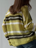 Fongt Striped Knitted POLO Shirt Collar Collar Sweater Loose Leisure Lazy Style New Women's Style