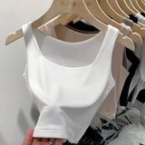 Sling Vest Women's Suit With Cover, Breast Wide Shoulder Straps, Sleeveless T-Shirt, Square Collar, Bottom Top, Summer