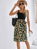 Fongt Spring And Summer Leisure New Women's Fashion Round Collar Patchwork Print Sleeveless Dress-Outfit