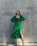 Fongt Women's Spring/Summer Explosion Solid Color Square Collar Sexy Open Skirt