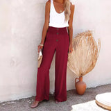 Fongt New Women's High-Waisted Long-Term Cotton-Sight Broad-Legged Trousers Loose And Relaxed Casual Broad-Legged Women