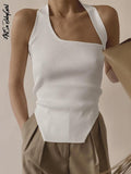Tank Top Women Black Crop Top Summer Clothes Cut Out Top Skinny Backless Vest Solid Basic Streetwear Rib Knit White
