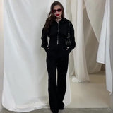 Fongt Autumn New Women's Pure Color Repair Body Coat High Waist Straight Trousers Two Sets