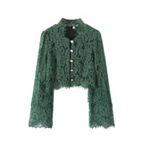 Fongt 2025 New Women's Fashion Simple Collar Long-Sleeved Lace Shirt Top