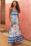 Fongt Southeast Asia New Small Flower Wave Sling Skirt High-End Temperament A-Line Dress-88166-Outfit