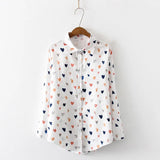 Arrival Women Multicolor Love Heart Painting Print Long Sleeve White Shirt Turn-Down Collar Blouse Chic Top