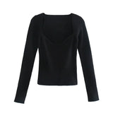 New Women Knit Sweater Top Long sleeve heart-neck Casual Fashion Woman Slim-fit Tight Knitted sweaters Pullover